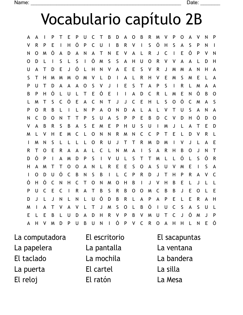 Vocabulario capítulo 2B Word Search