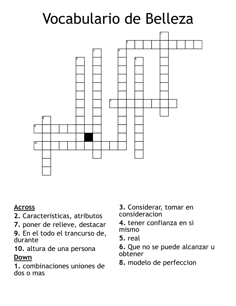 Vocabulario de Belleza Crossword