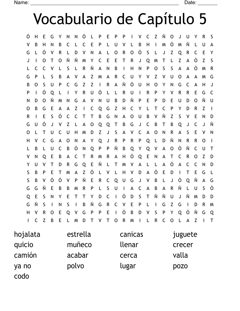 Vocabulario de Capítulo 5 Word Search