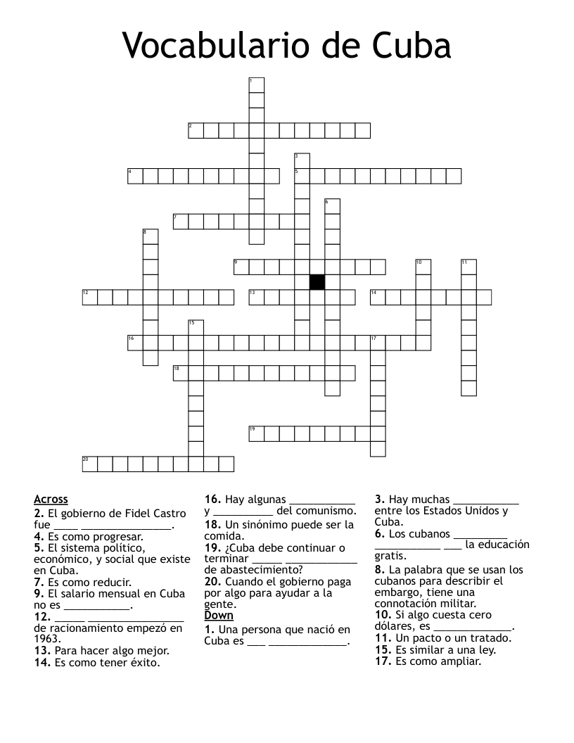 Vocabulario de Cuba Crossword