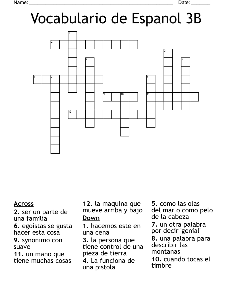 Vocabulario de Espanol 3B Crossword