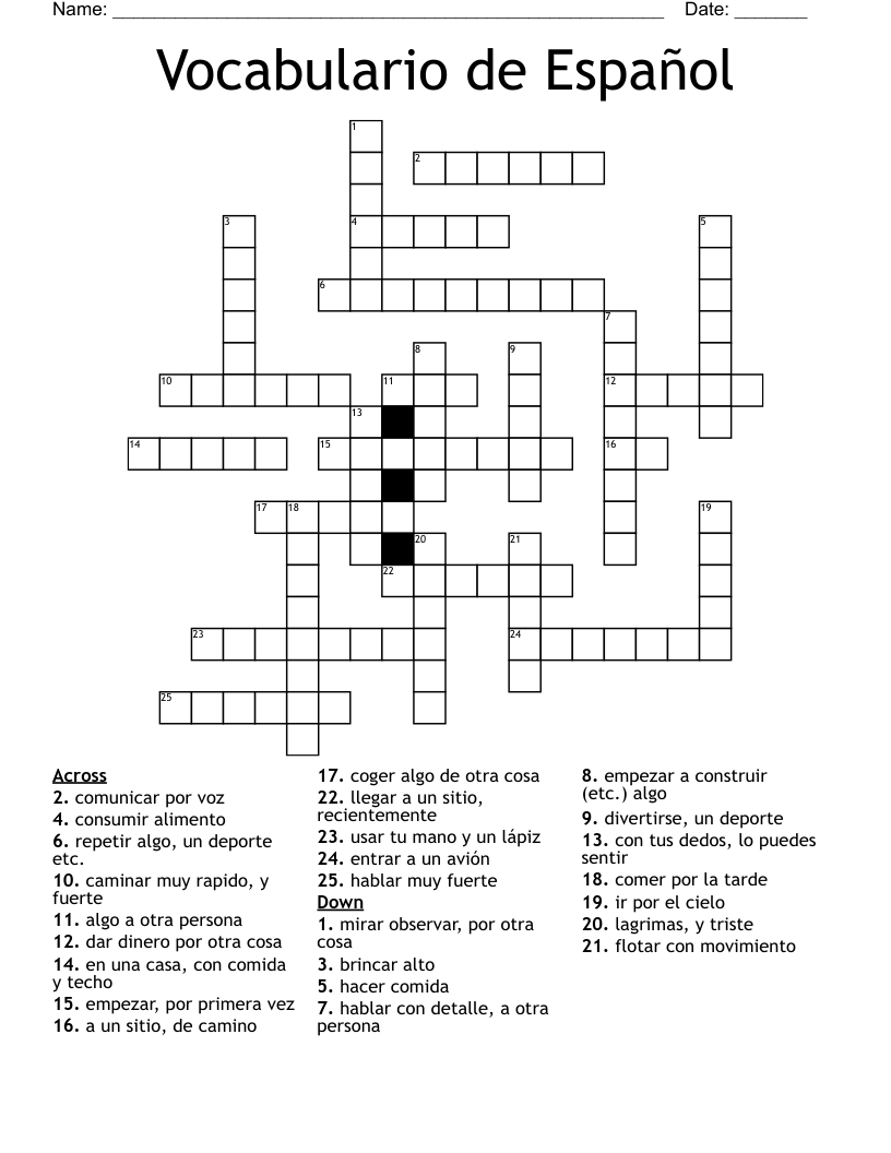 Vocabulario de Español Crossword