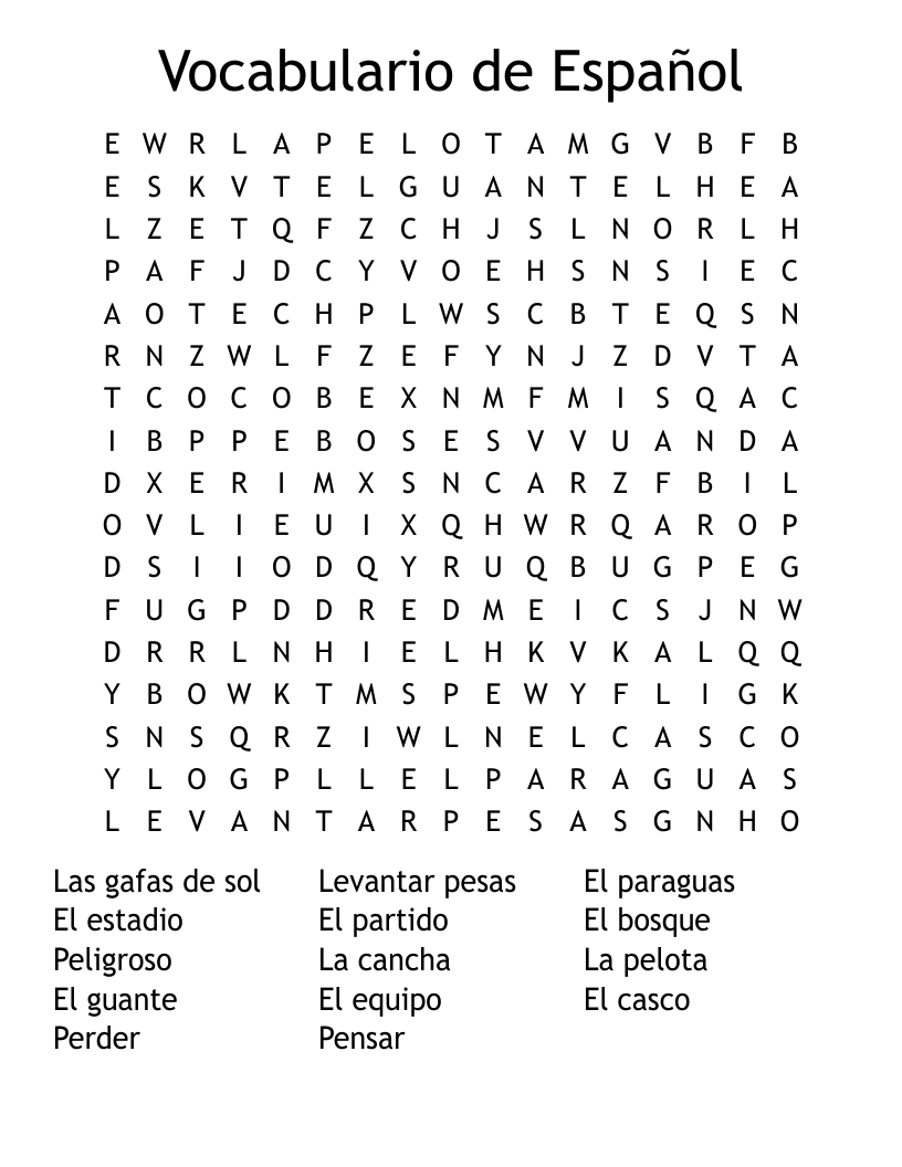 Vocabulario de Español Word Search