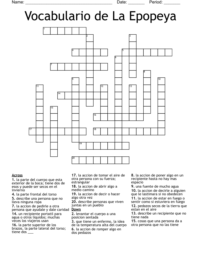 Vocabulario de La Epopeya  Crossword
