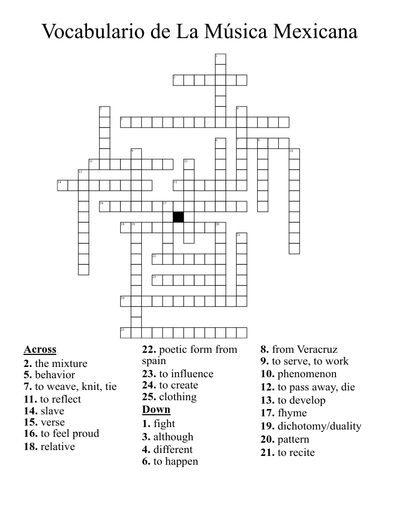 Vocabulario de La Música Mexicana Crossword