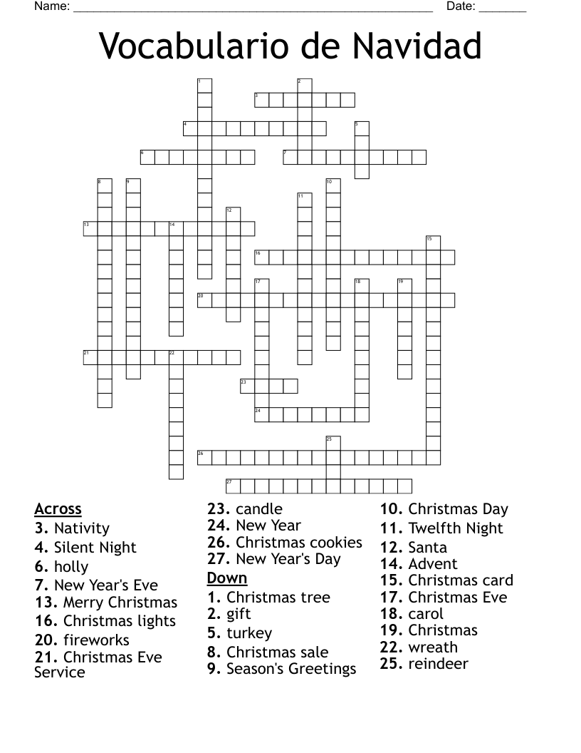 Vocabulario de Navidad Crossword