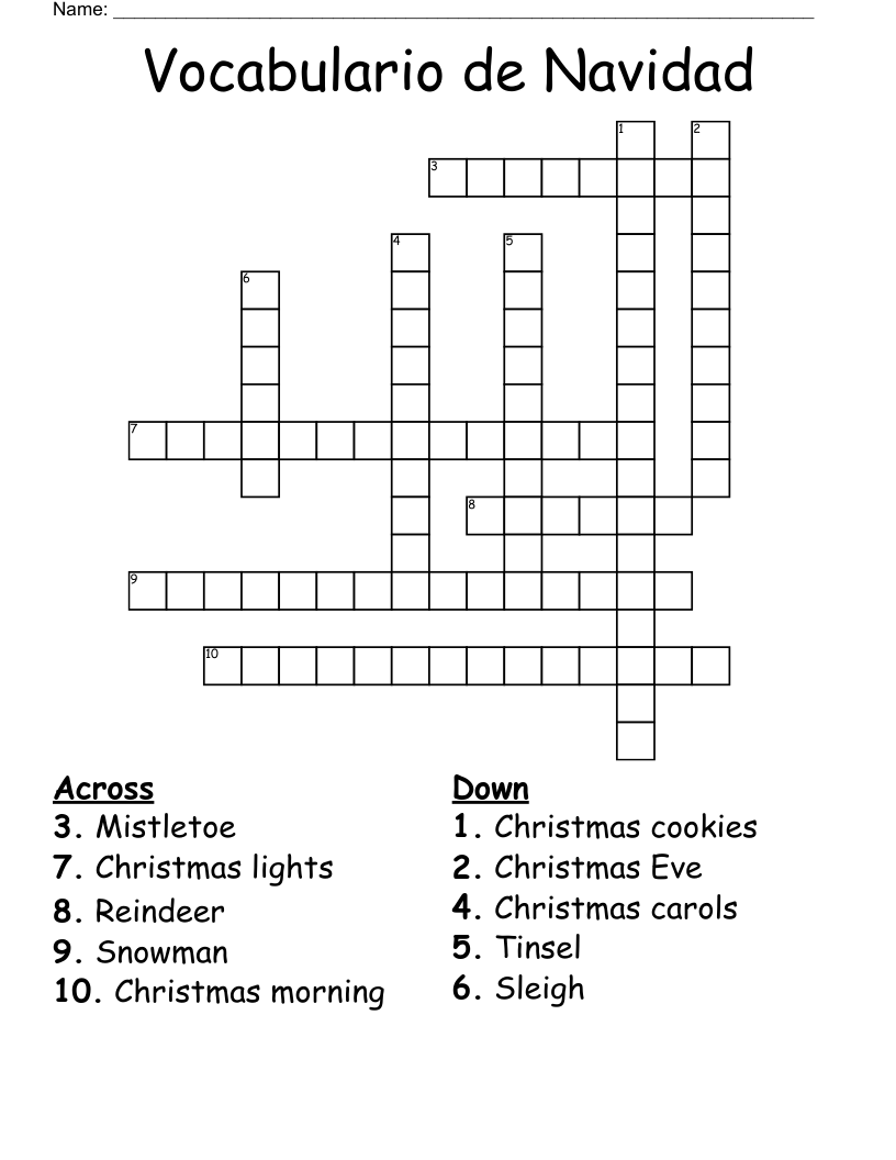Vocabulario de Navidad Crossword