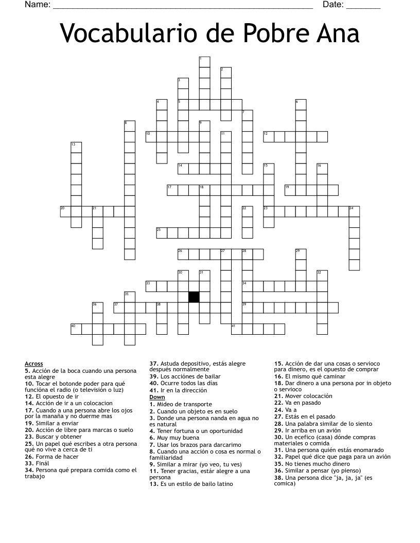 Vocabulario de Pobre Ana Crossword
