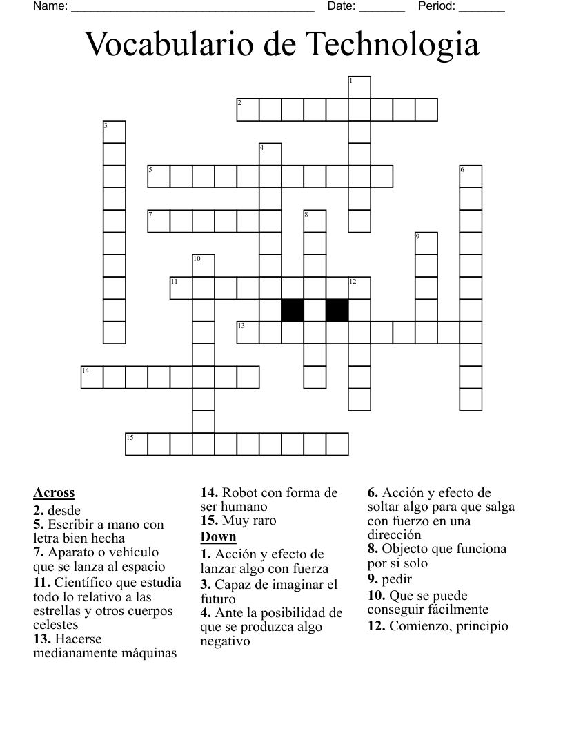 Vocabulario de Technologia Crossword