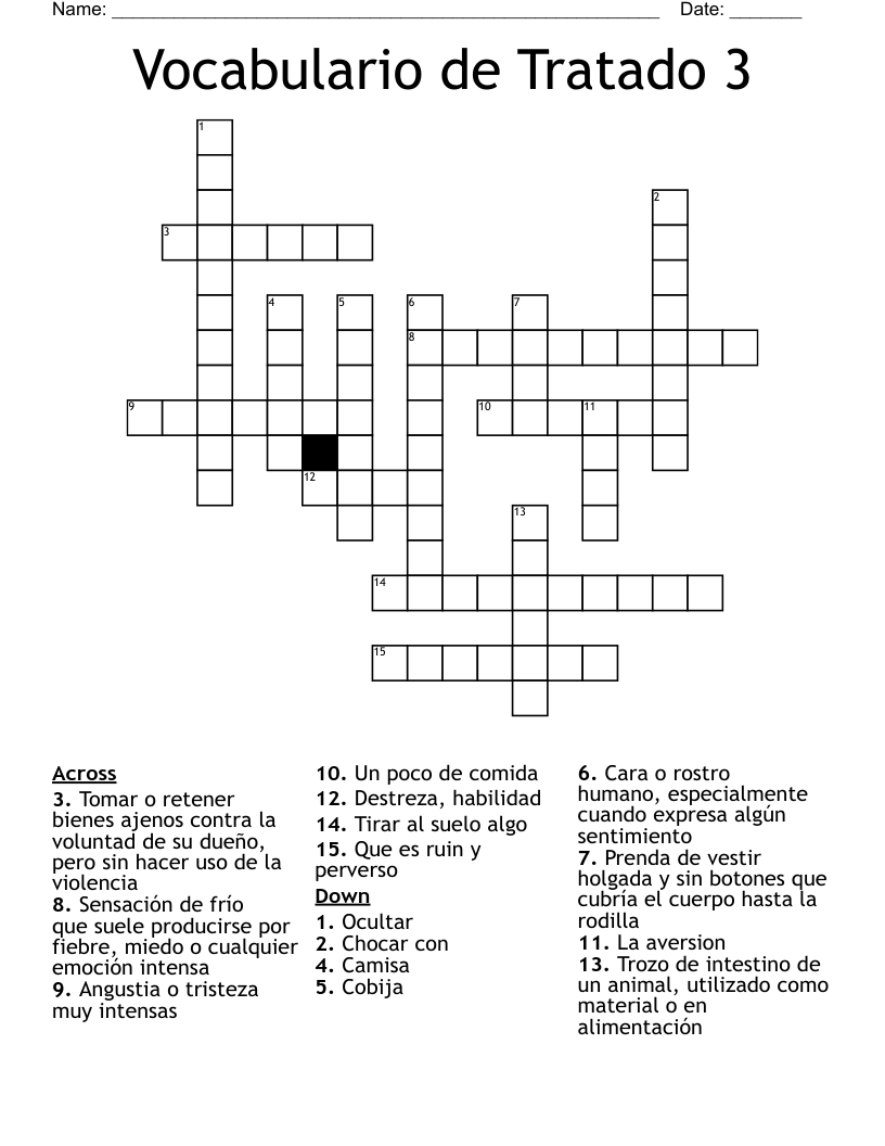 Vocabulario de Tratado 3 Crossword