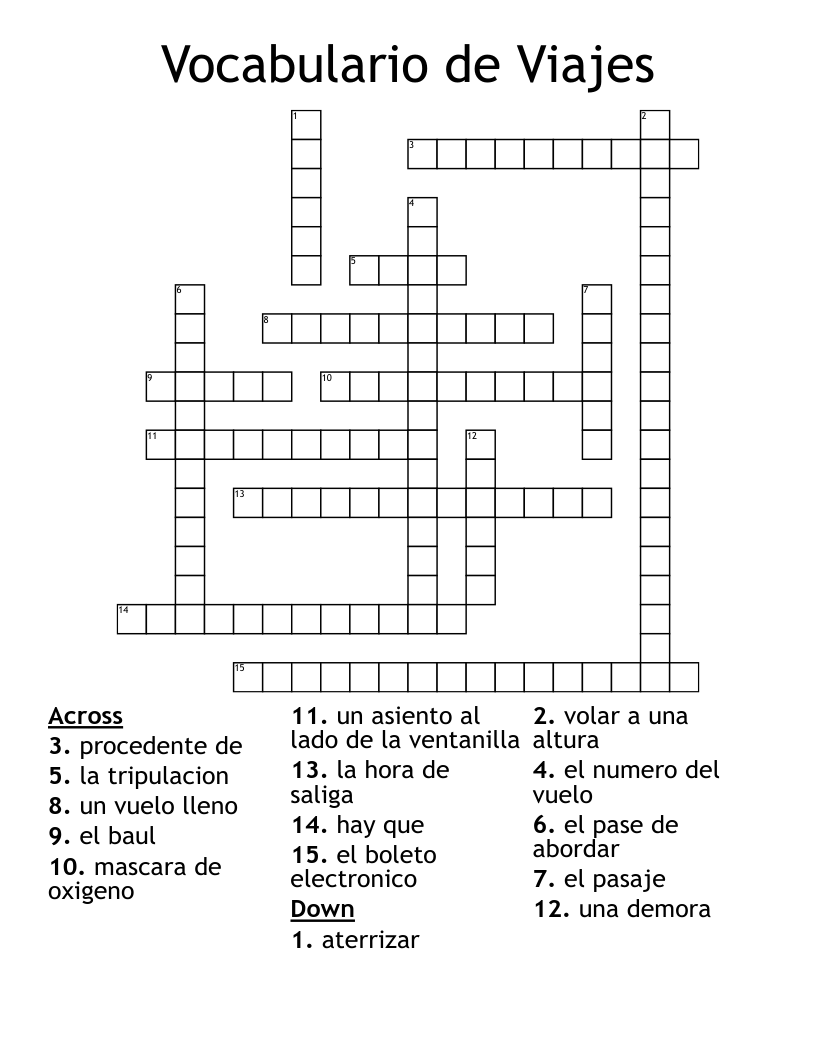 Vocabulario de Viajes Crossword