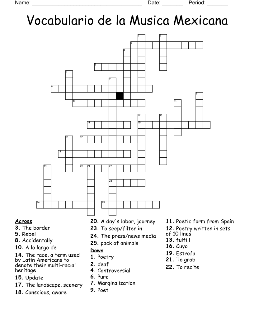 Vocabulario de la Musica Mexicana Crossword