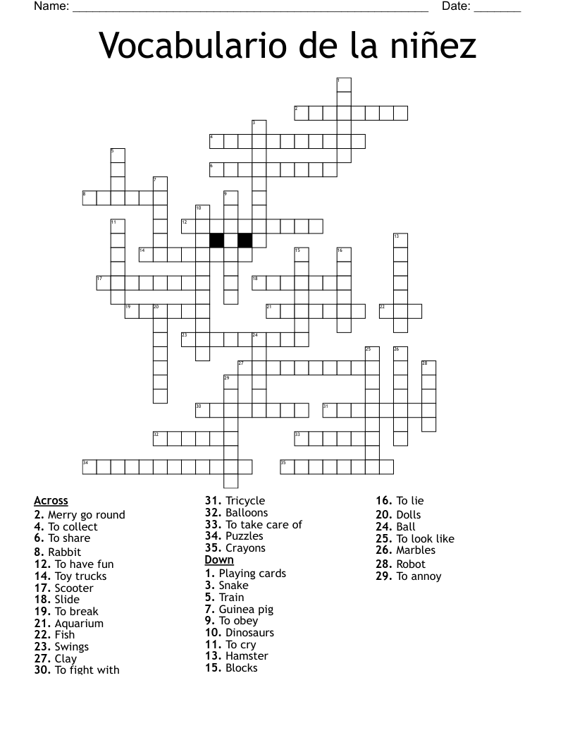 Vocabulario de la niñez Crossword