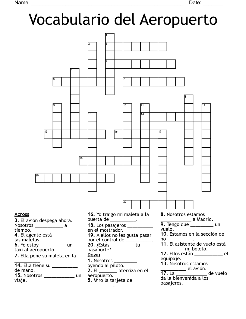 Vocabulario del Aeropuerto Crossword