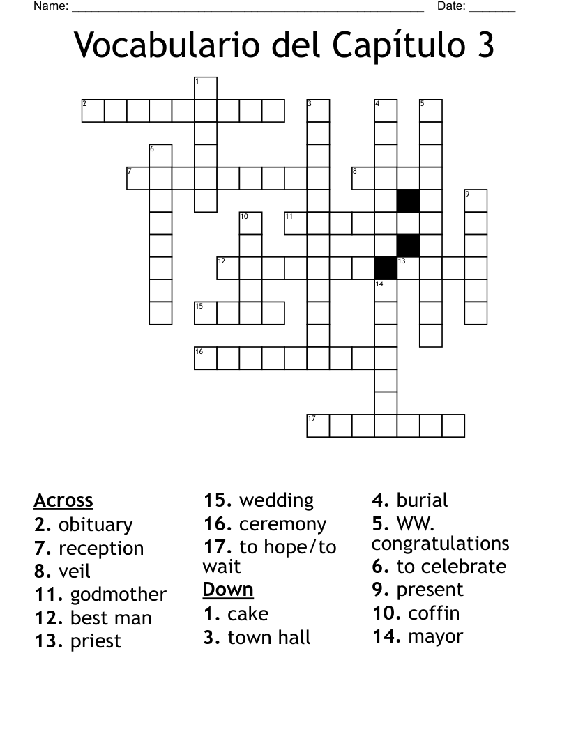 Vocabulario del Capítulo 3 Crossword