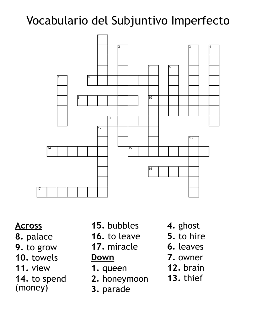 Vocabulario del Subjuntivo Imperfecto Crossword