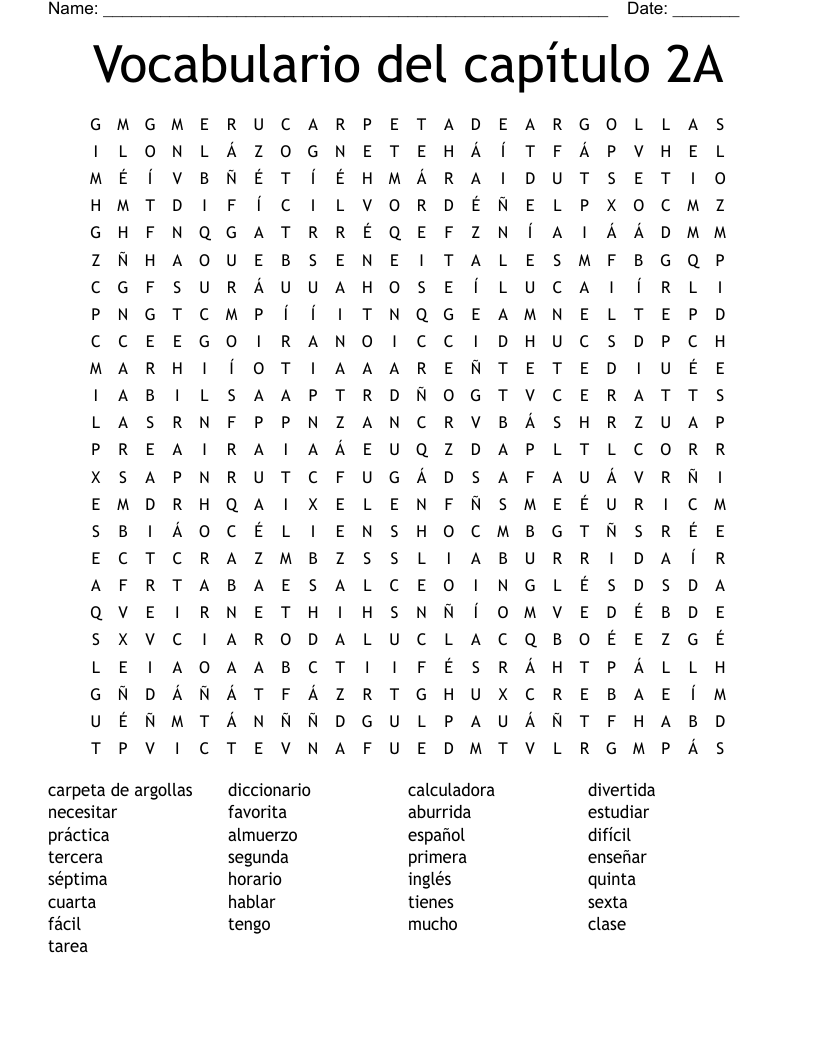 Vocabulario del capítulo 2A  Word Search