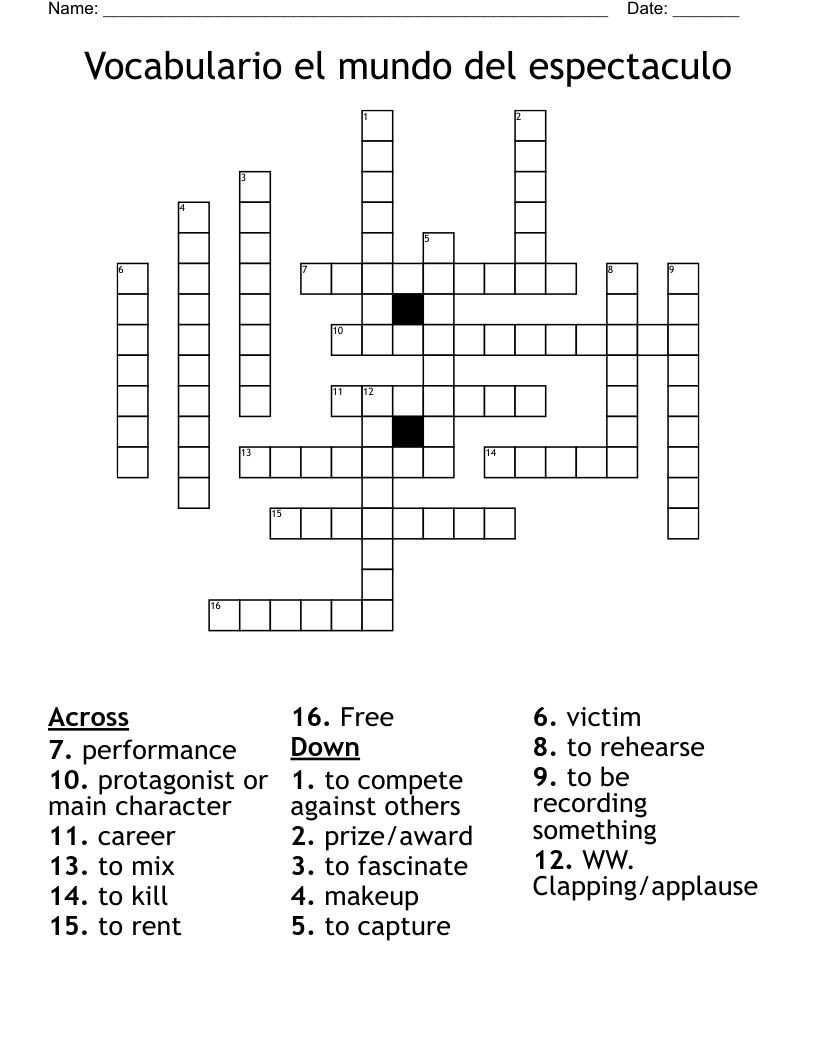 Vocabulario el mundo del espectaculo Crossword