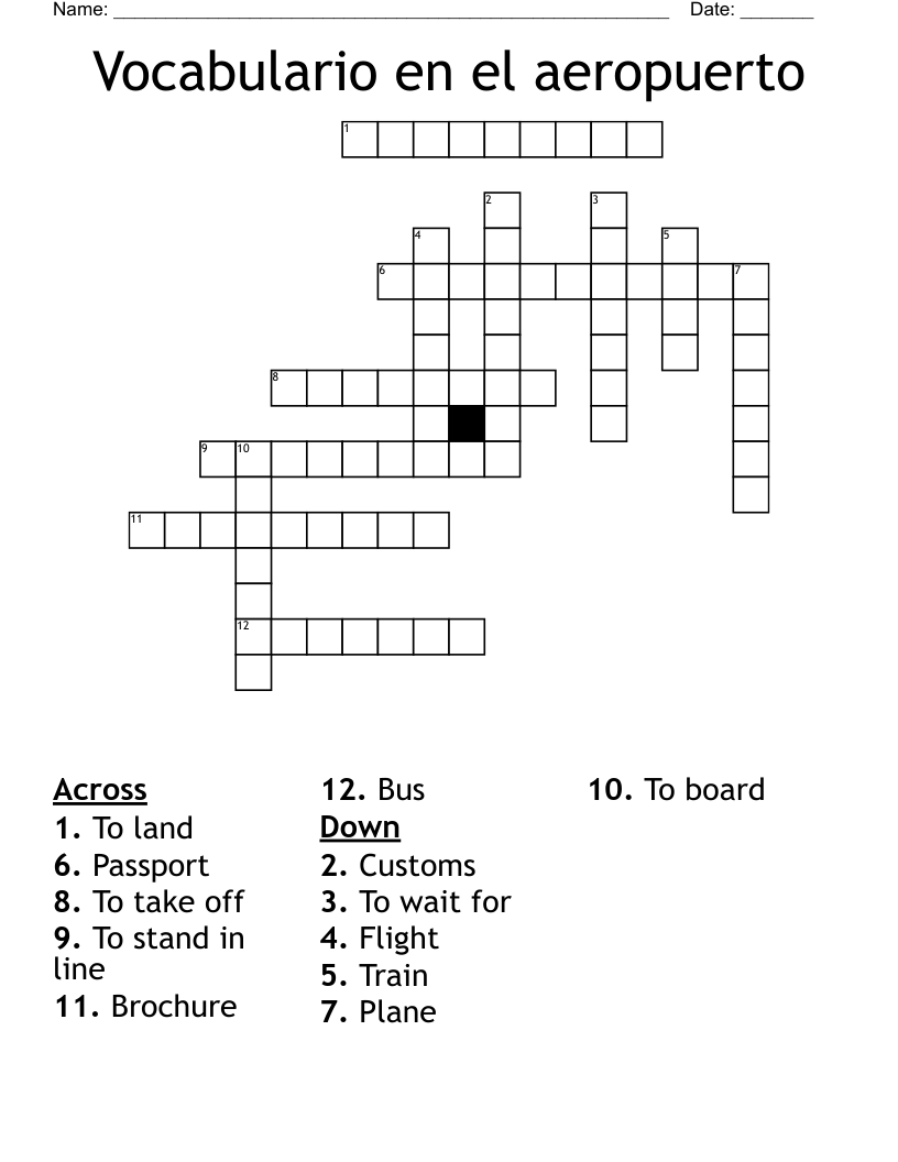 Vocabulario en el aeropuerto Crossword