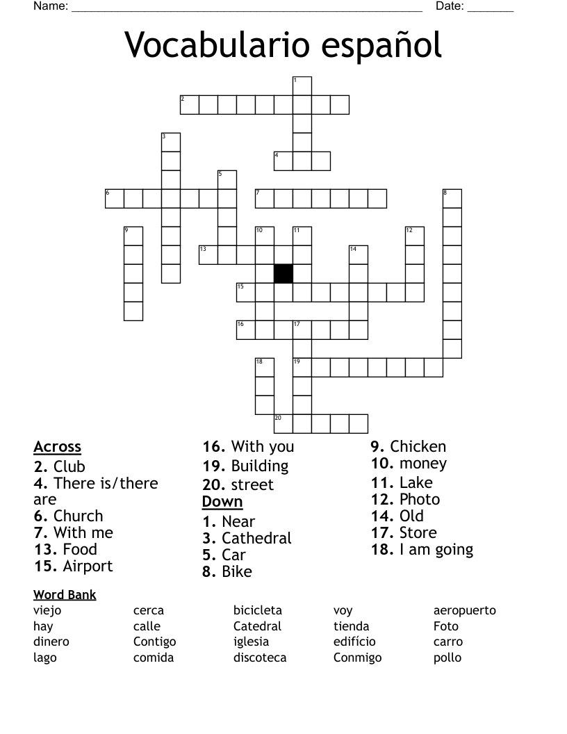 Vocabulario español Crossword
