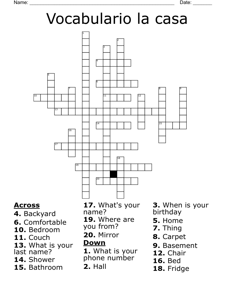 Vocabulario la casa  Crossword