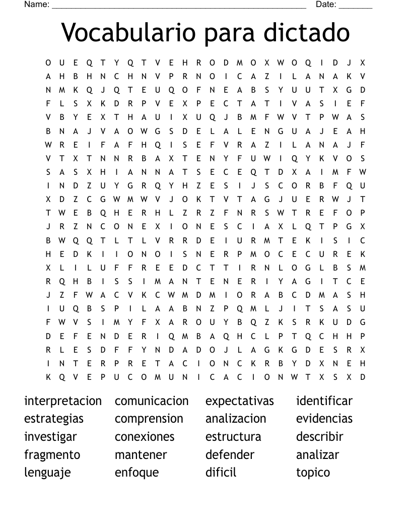 Vocabulario para dictado Word Search