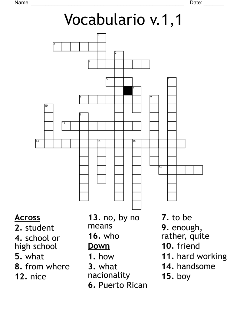 Vocabulario v.1,1 Crossword