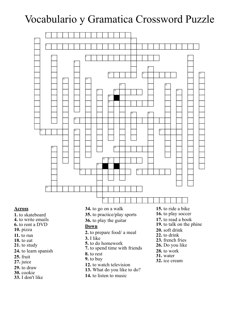 Vocabulario y Gramatica Crossword Puzzle