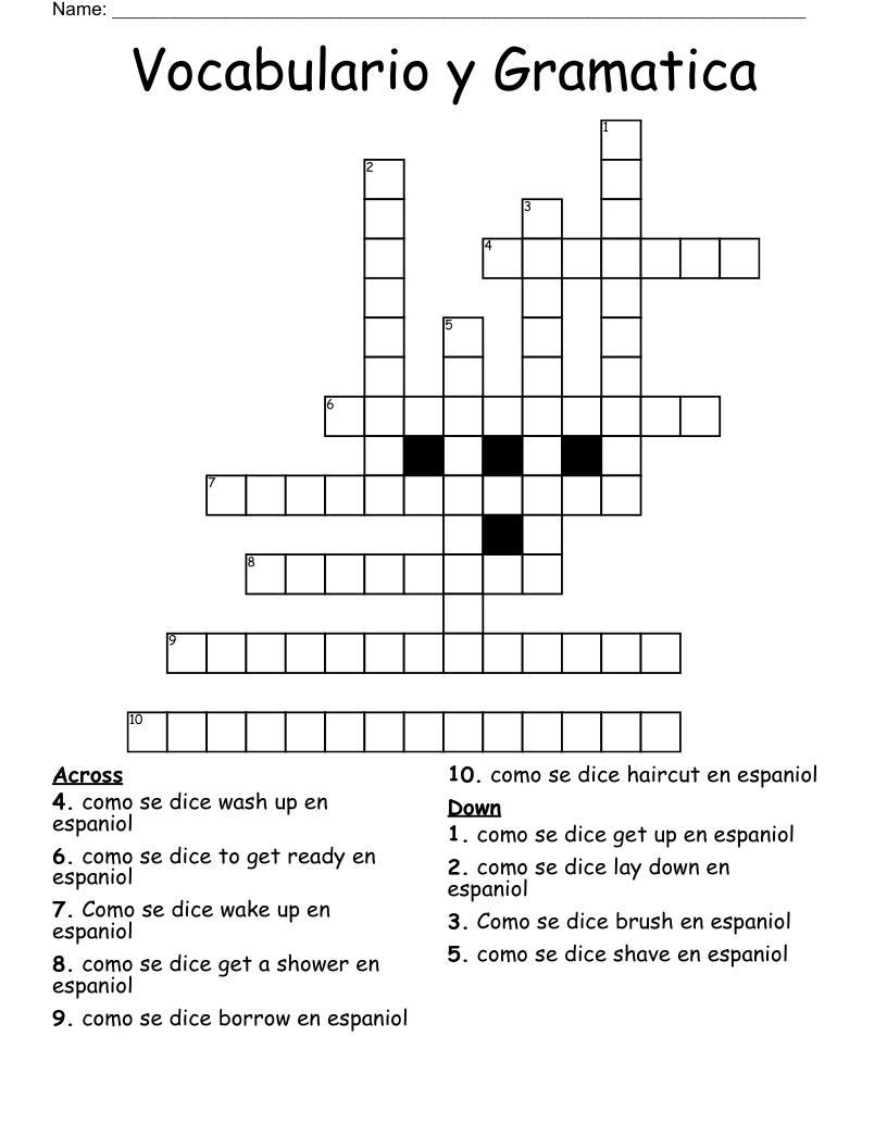 Vocabulario y Gramatica   Crossword