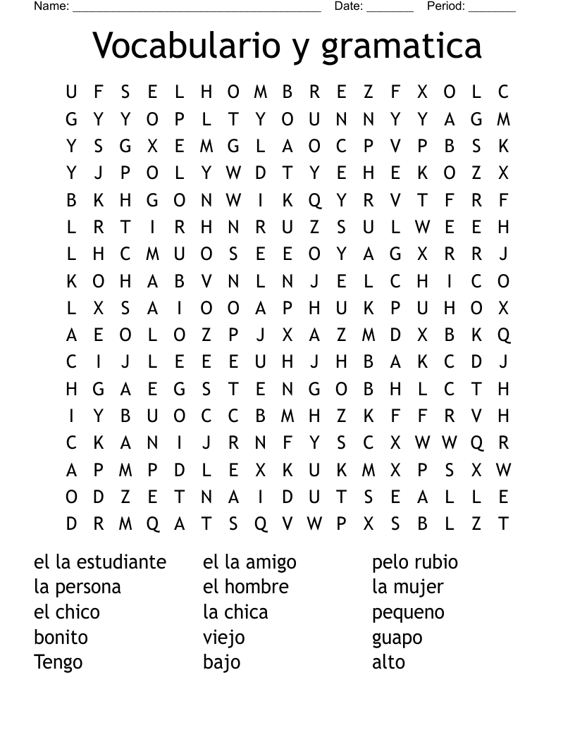 Vocabulario y gramatica  Word Search