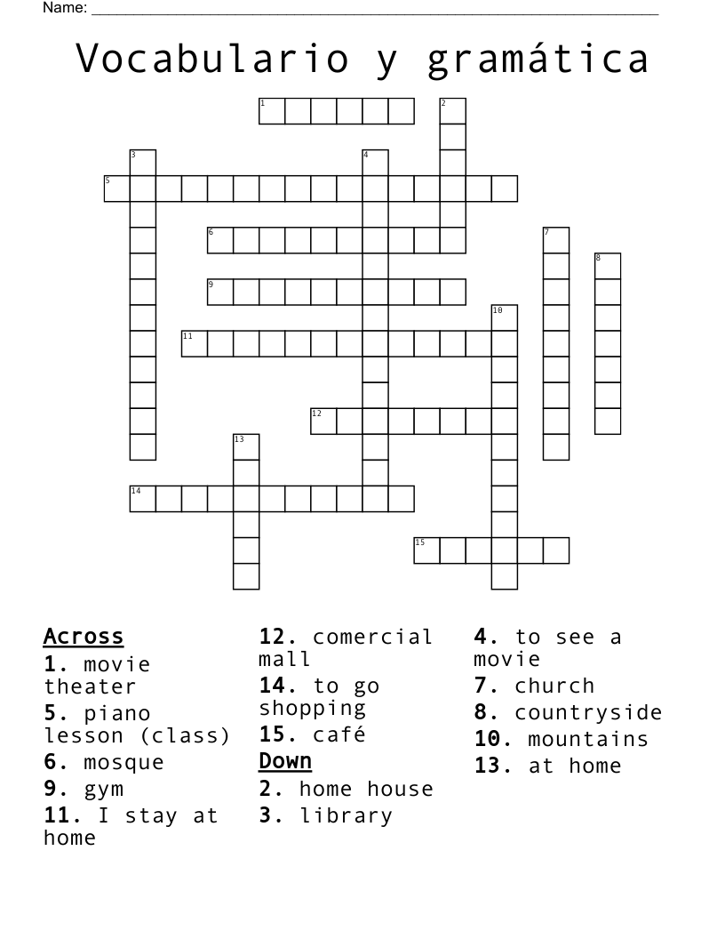 Vocabulario y gramática Crossword