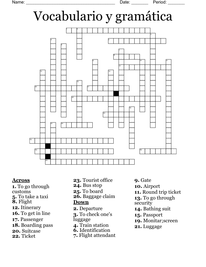 Vocabulario y gramática  Crossword
