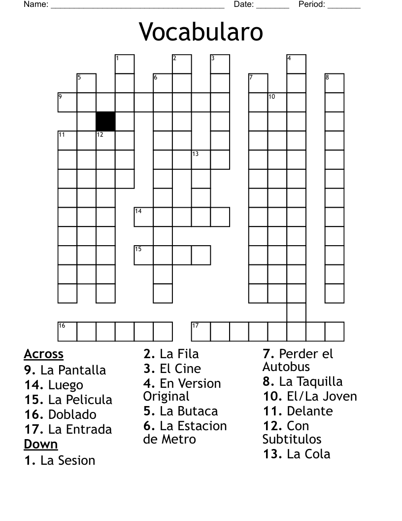 Vocabularo Crossword