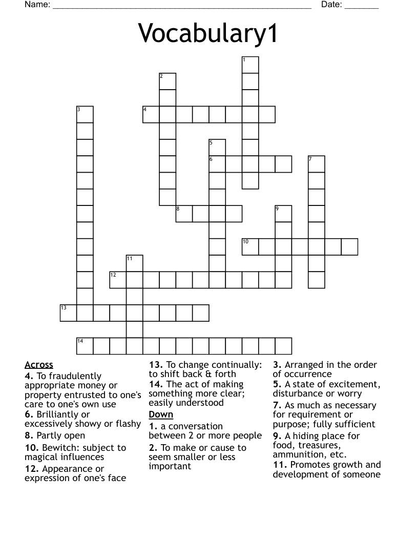 Vocabulary1 Crossword