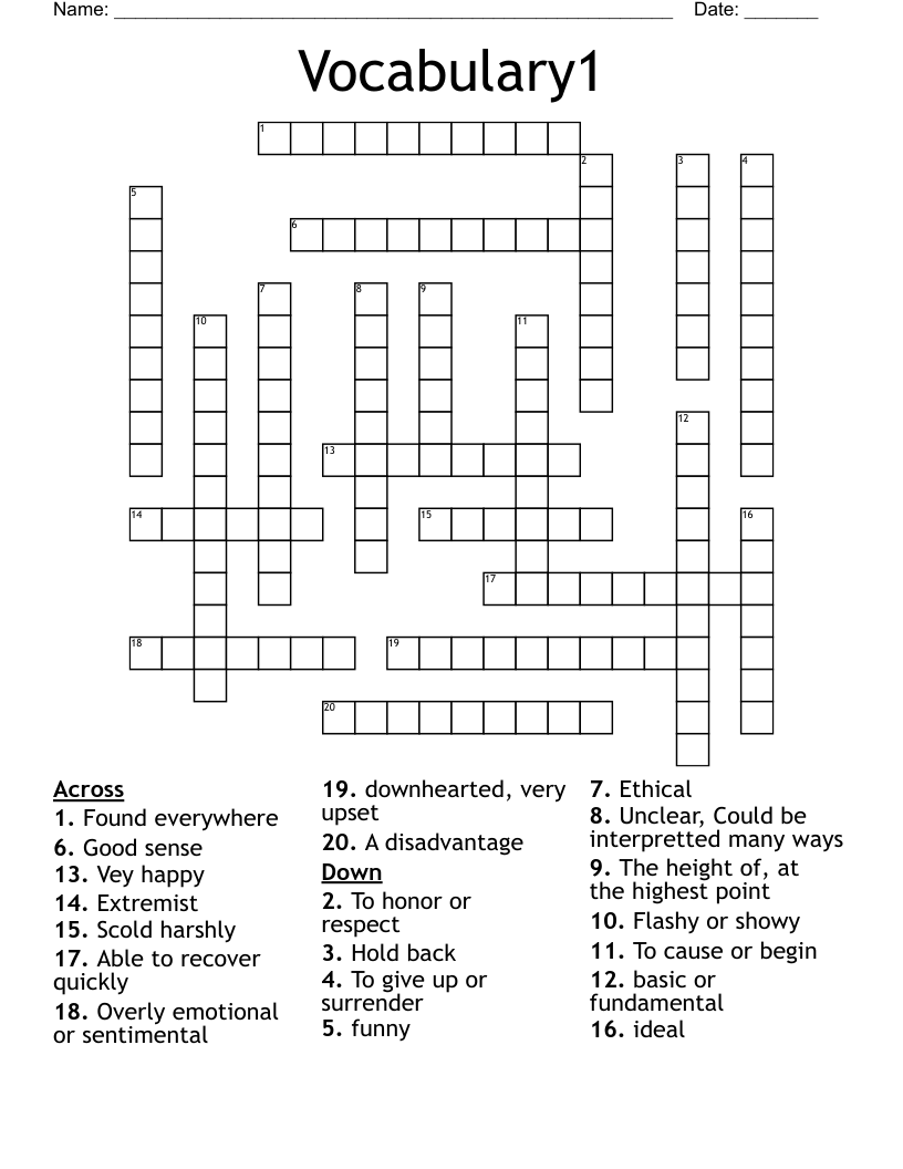 Vocabulary1 Crossword