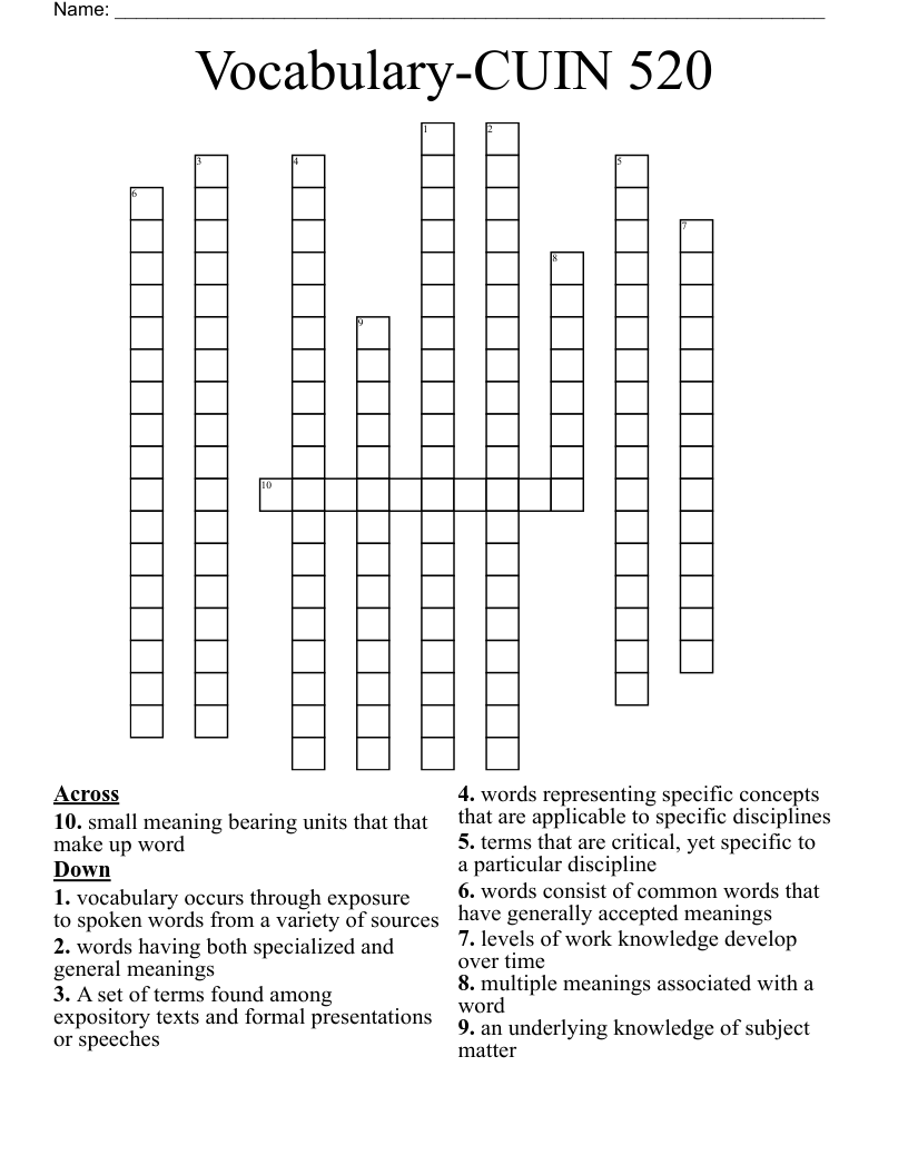 Vocabulary-CUIN 520 Crossword
