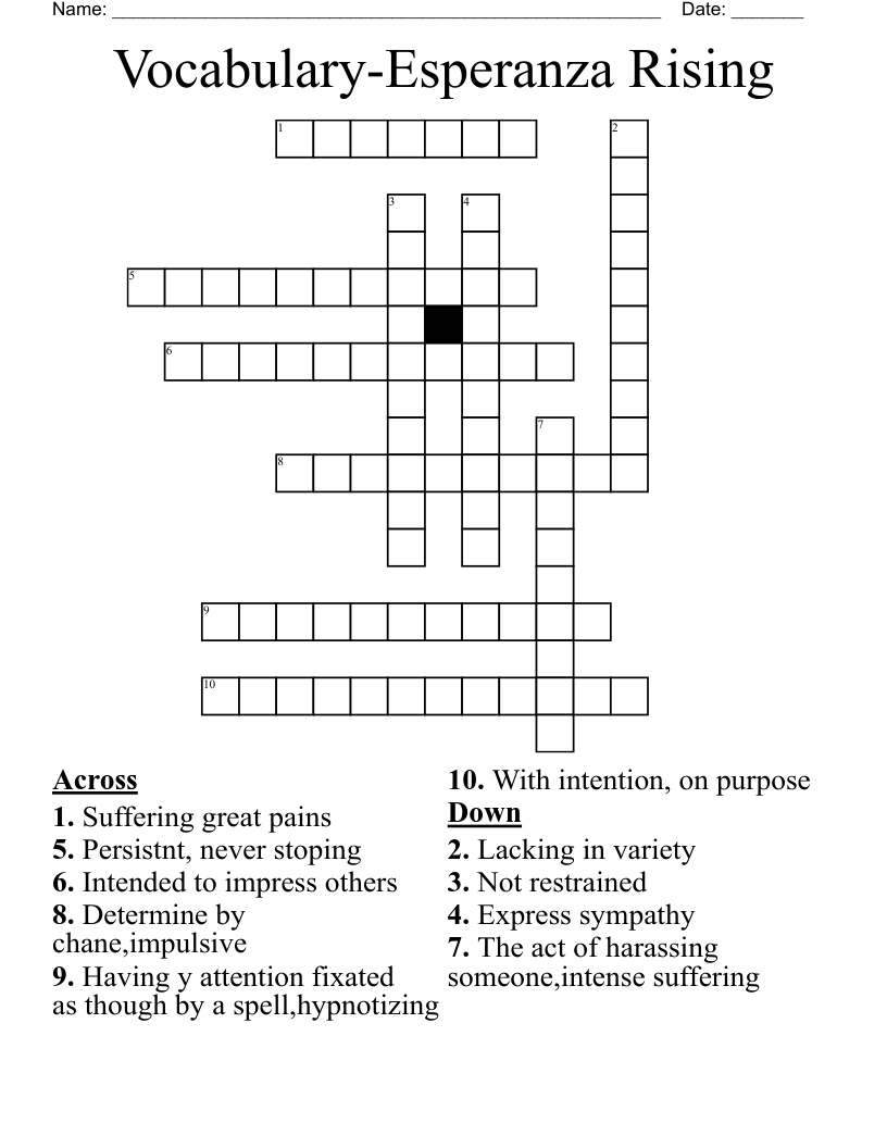 Vocabulary-Esperanza Rising Crossword