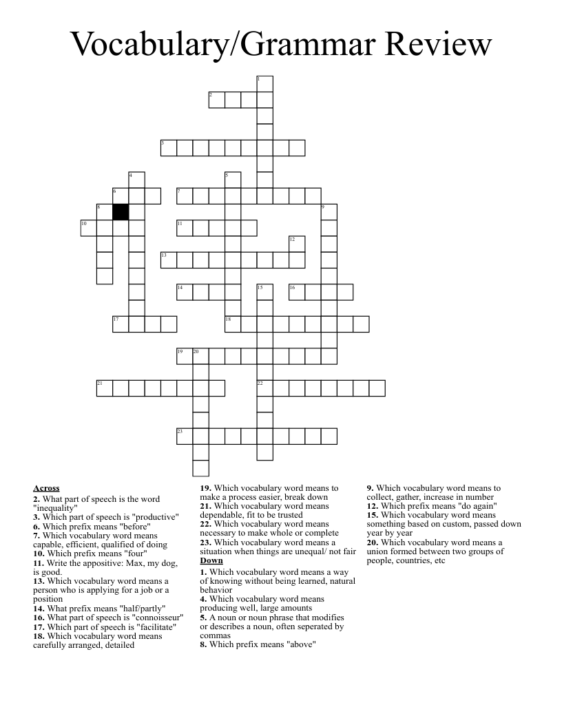 Vocabulary/Grammar Review Crossword