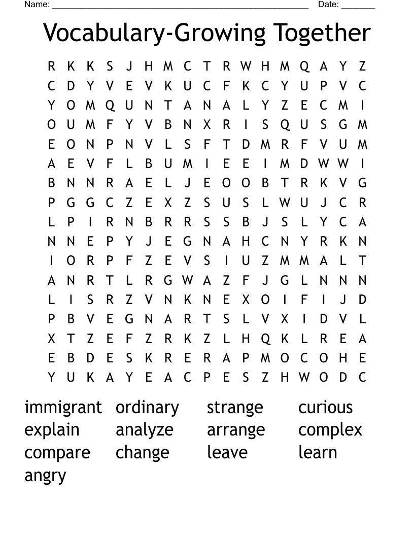 Vocabulary-Growing Together Word Search