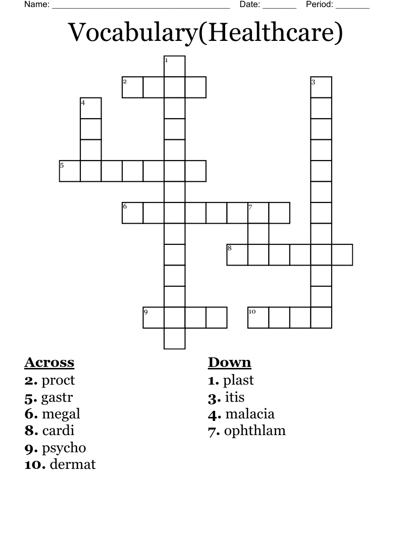 Vocabulary(Healthcare) Crossword