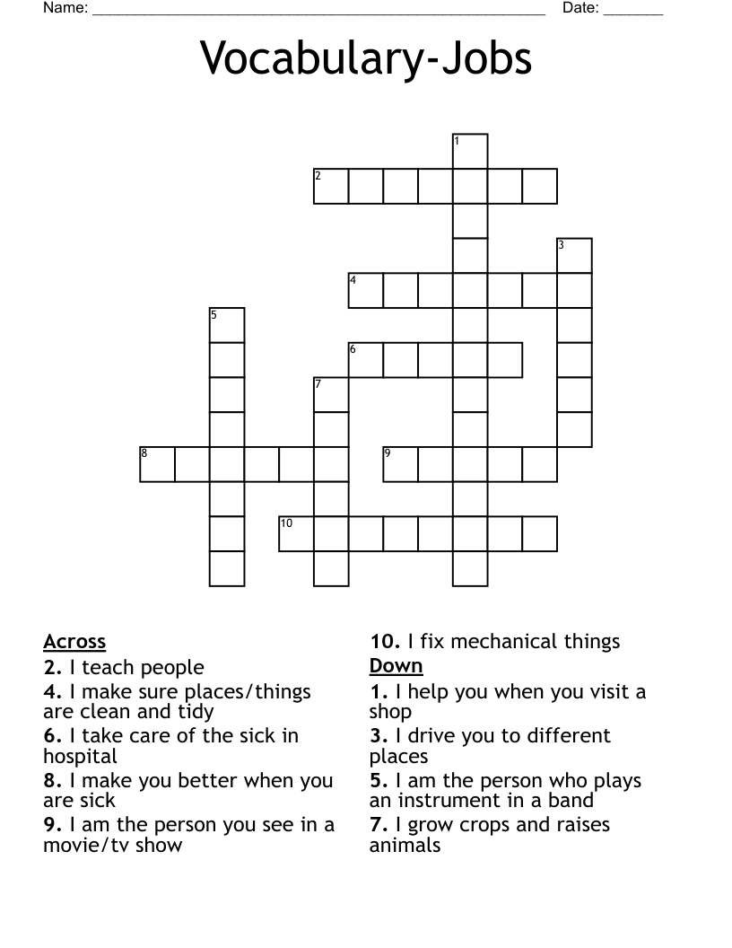Vocabulary-Jobs Crossword