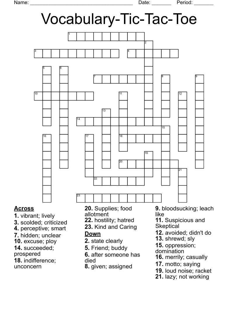 Vocabulary-Tic-Tac-Toe Crossword
