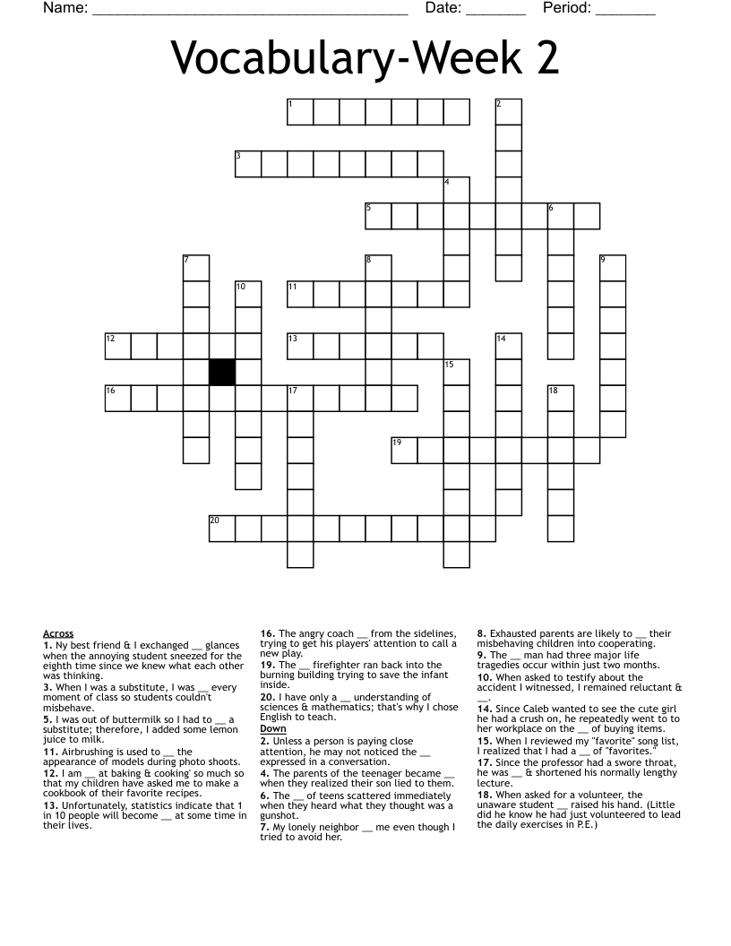Vocabulary-Week 2 Crossword