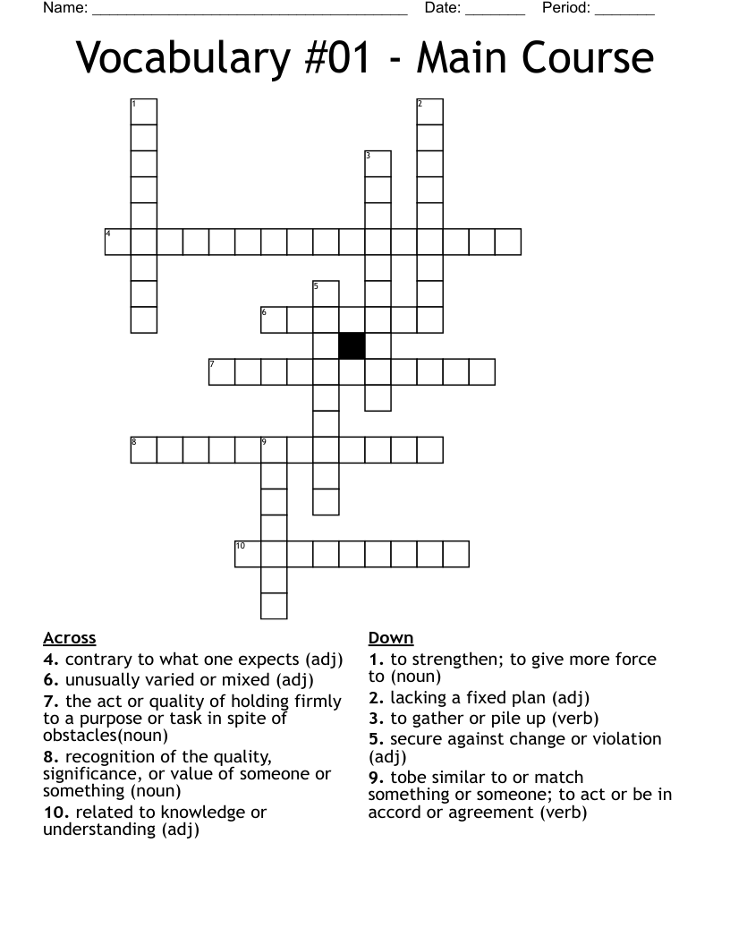 Vocabulary #01 - Main Course Crossword