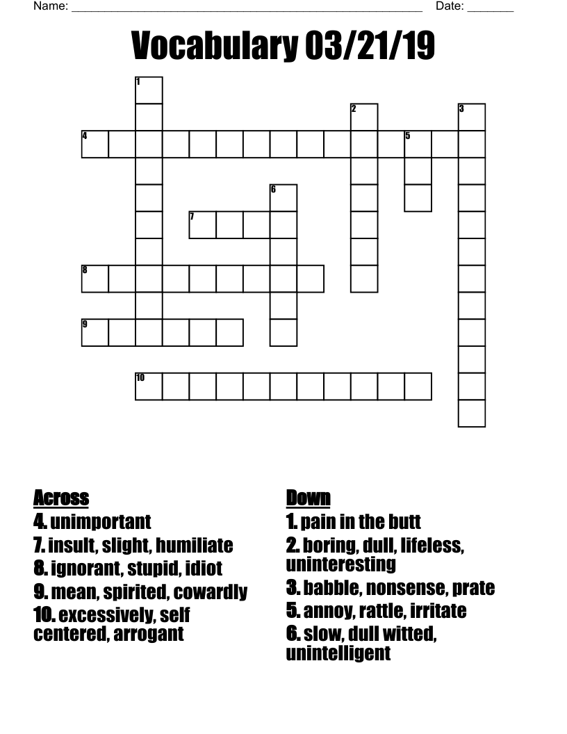 Vocabulary 03/21/19 Crossword