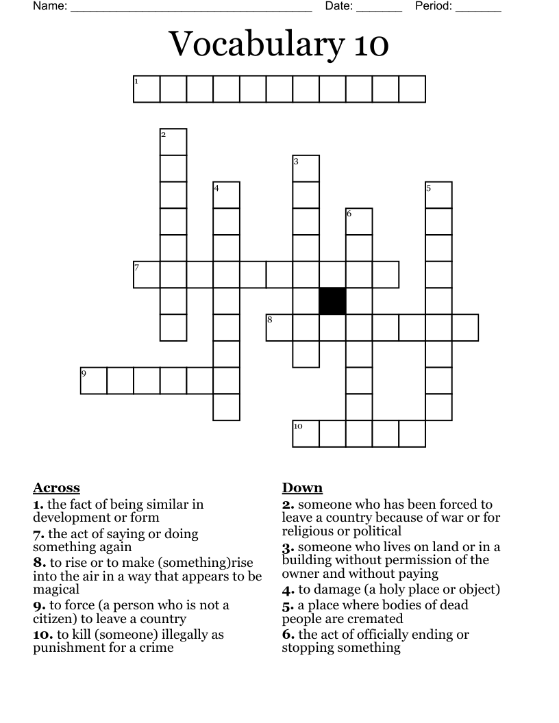 Vocabulary 10 Crossword