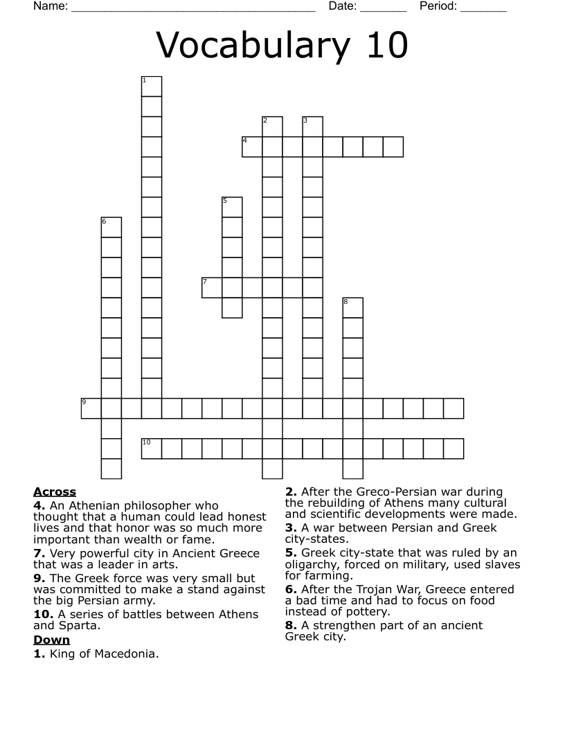 Vocabulary 10  Crossword