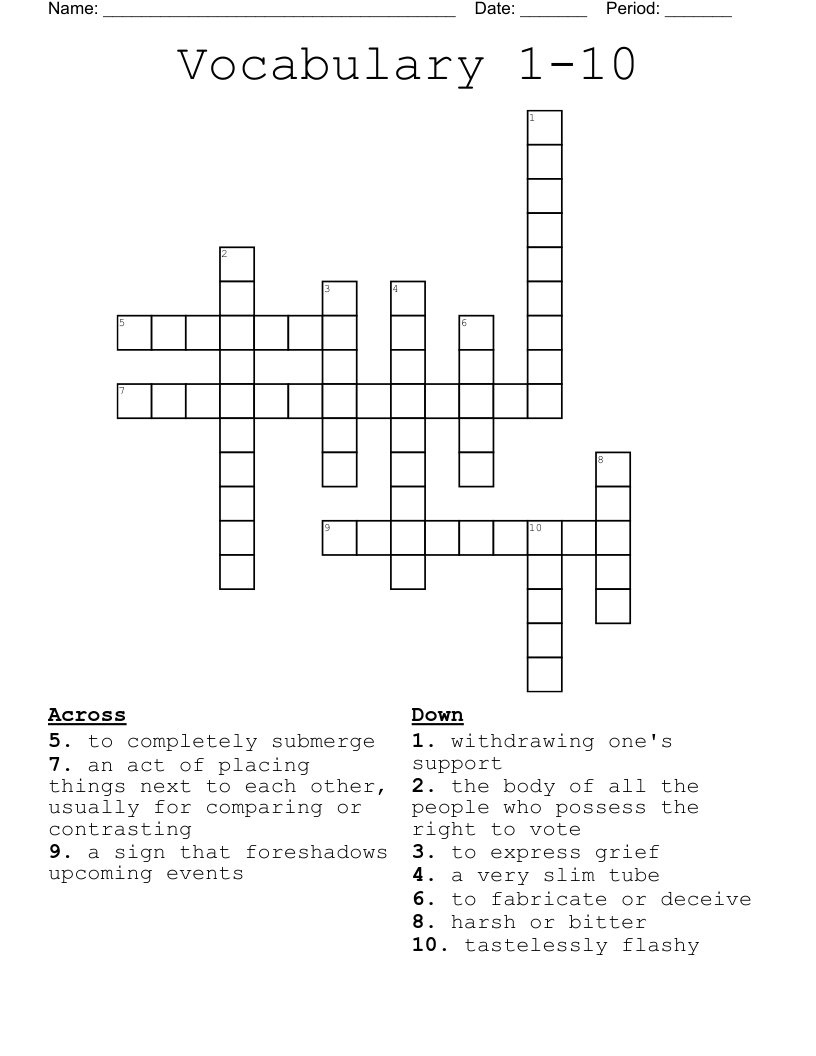Vocabulary 1-10 Crossword