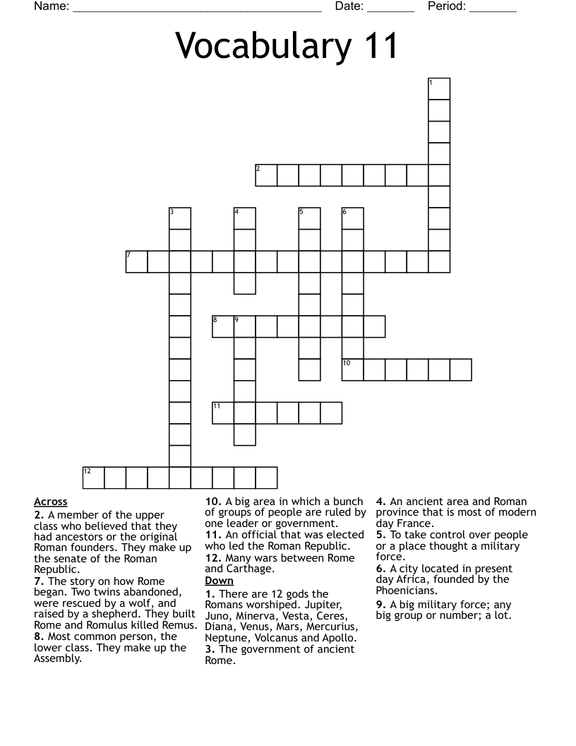 Vocabulary 11 Crossword