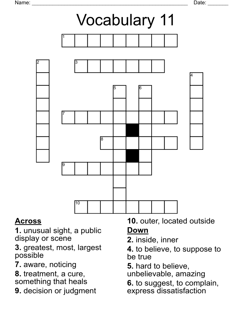 Vocabulary 11  Crossword